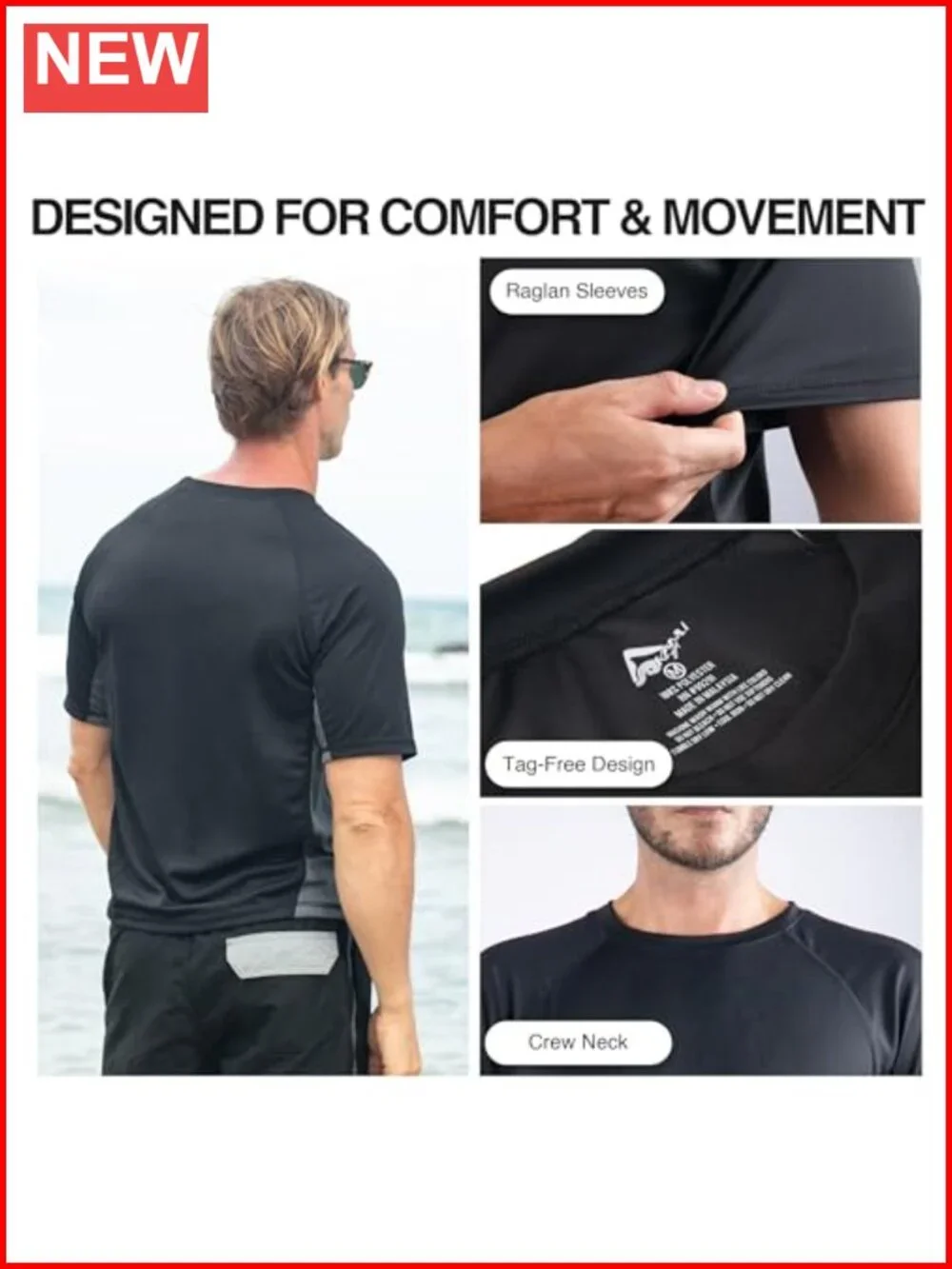 UPF 50+ Men's Rash Guard Swim Shirt Short Sleeve Quick-Dry